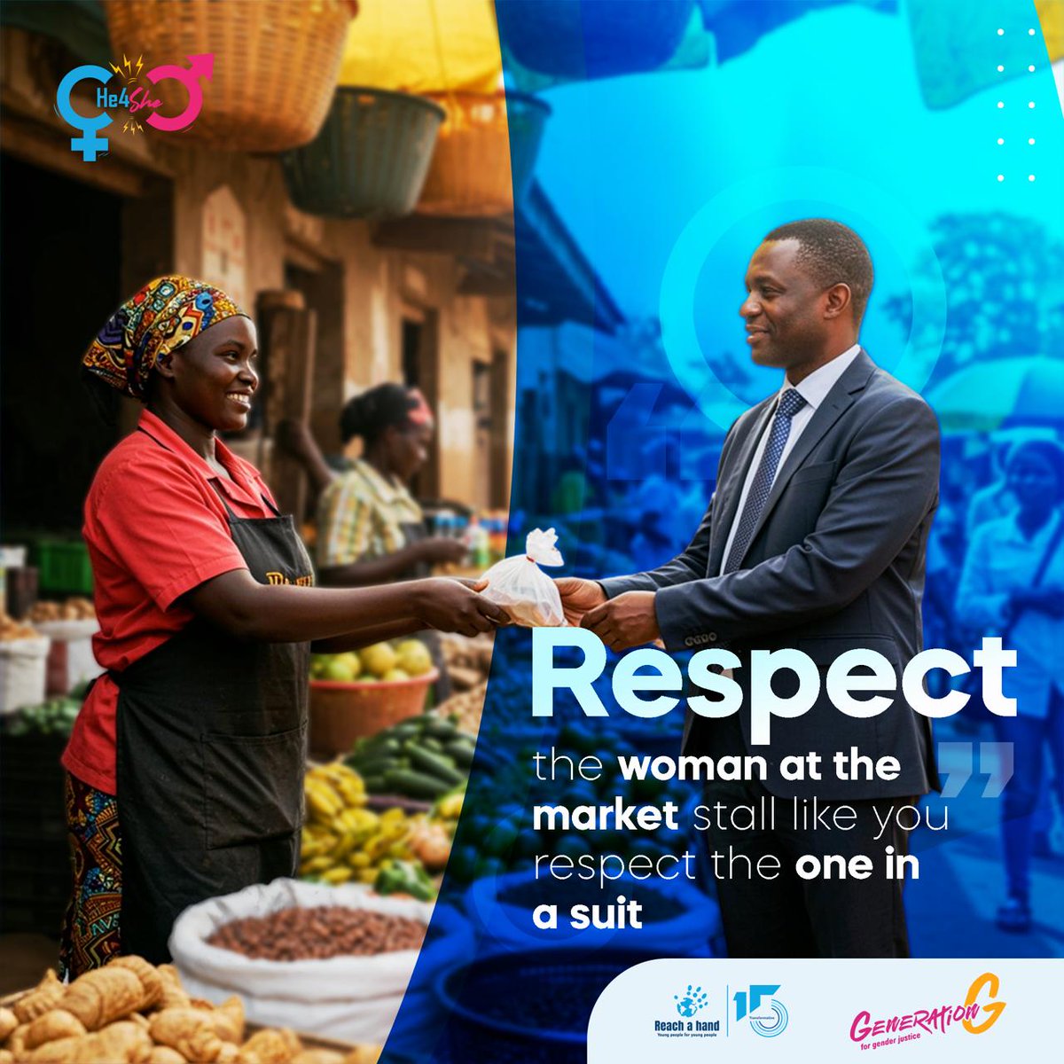 reachahand's tweet photo. Every woman, in every role, deserves equal respect.
Respect the woman at the market stall like you respect the one in a suit.
#GenerationGender #He4She https://t.co/06l6GhMpSY