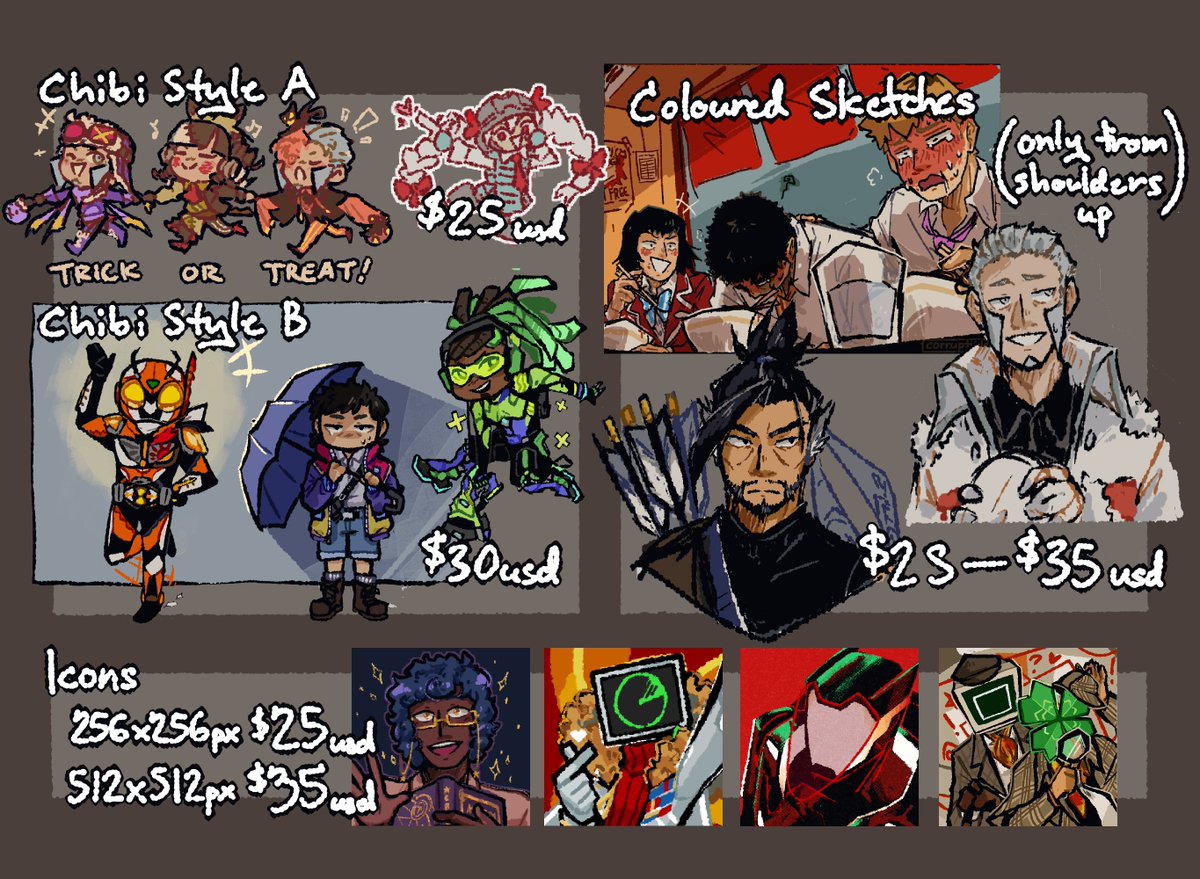📌+ Art Commission Info: just little guys edition 🤏
Re-opening comms but limited to icons, chibi styles, and coloured bust sketches for now #commissionsopen