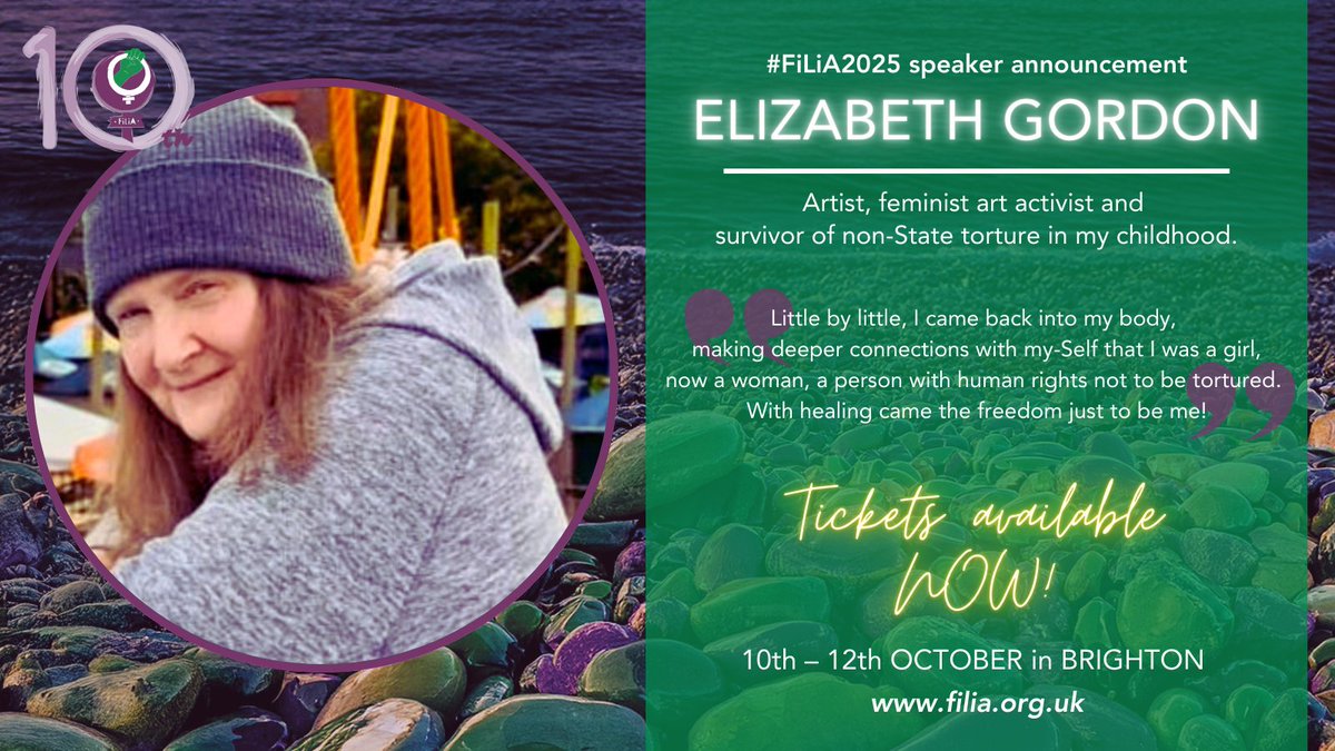FiLiA_charity's tweet photo. #FiLiA2025 speaker news 🔥

ELIZABETH GORDON, artist, #feminist art activist, musician, writer & survivor will be at FiLiA. She is a survivor advocate & she supports Women survivors of organised ritualised torture & trafficking.

🎟️ https://t.co/Gqg2f1rz6j

#NonStateTorture #NST