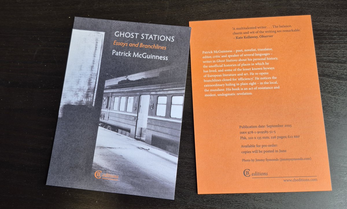 First taste of the cover and colours of Ghost Stations, out in September from <a href="/CBeditions/">Charles Boyle</a>. Essays on trains, stations, places, not-quite-places, centres and perpheries, imaginary poets and real artists,  memory and forgetting. Ghost signs and missing letters.