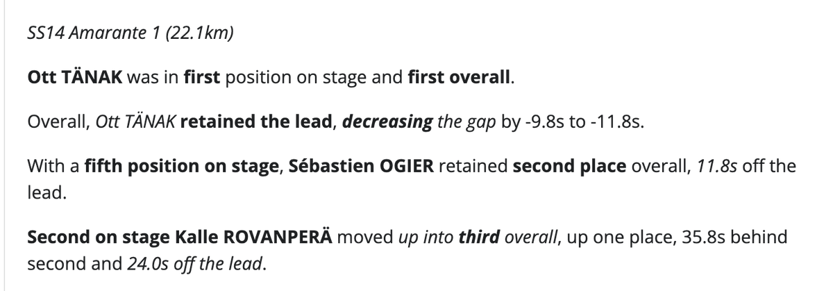 My auto commentary still needs debugging.. here's what it reckons for #WRC #WRCLive SS14