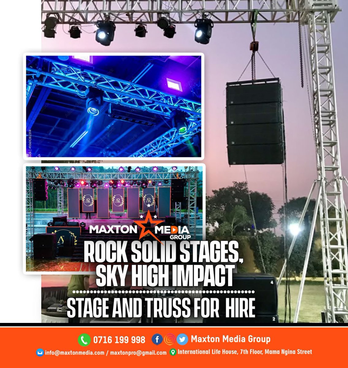MaxtonMediaKE's tweet image. Light up your Saturday event with pro stage lights, sound, and stage setups! Make your event unforgettable-book now!
#StageLights #EventSound #EventStage #LightingDesign #EventTech #SaturdayVibes #EventProfs #EventPlanning #LiveEvents #PartySetup