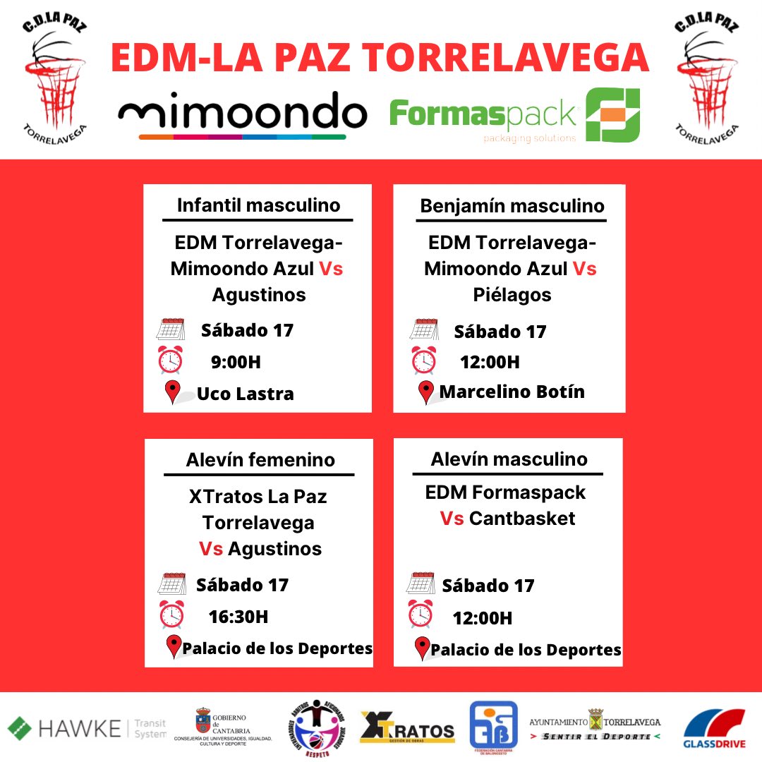 🏀| Este sábado disputamos varias semifinales de liga💪

¡¡A por todas!!🤩🏀❤️

#BaloncestoTorrelavega
#SomosLaPaz