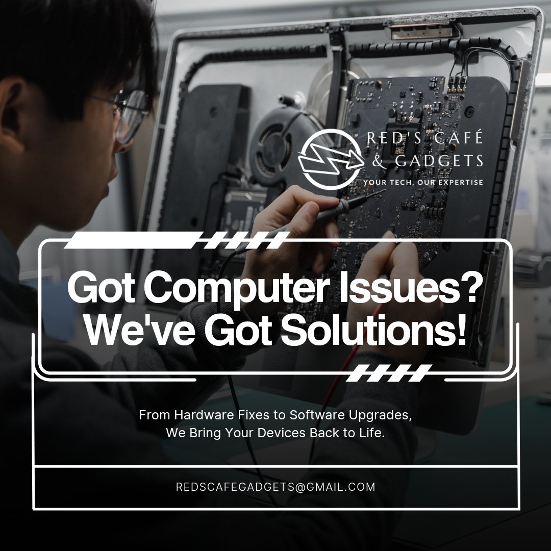 TheRedGadgets's tweet photo. Got computer issues? We’ve got solutions.
Whether it’s slow performance, strange errors, or broken hardware, Red’s Café &amp; Gadgets is your go-to spot for fast, reliable repairs. Let us handle the tech troubles.
#redscafegadgets https://t.co/T2bgmUyxYQ