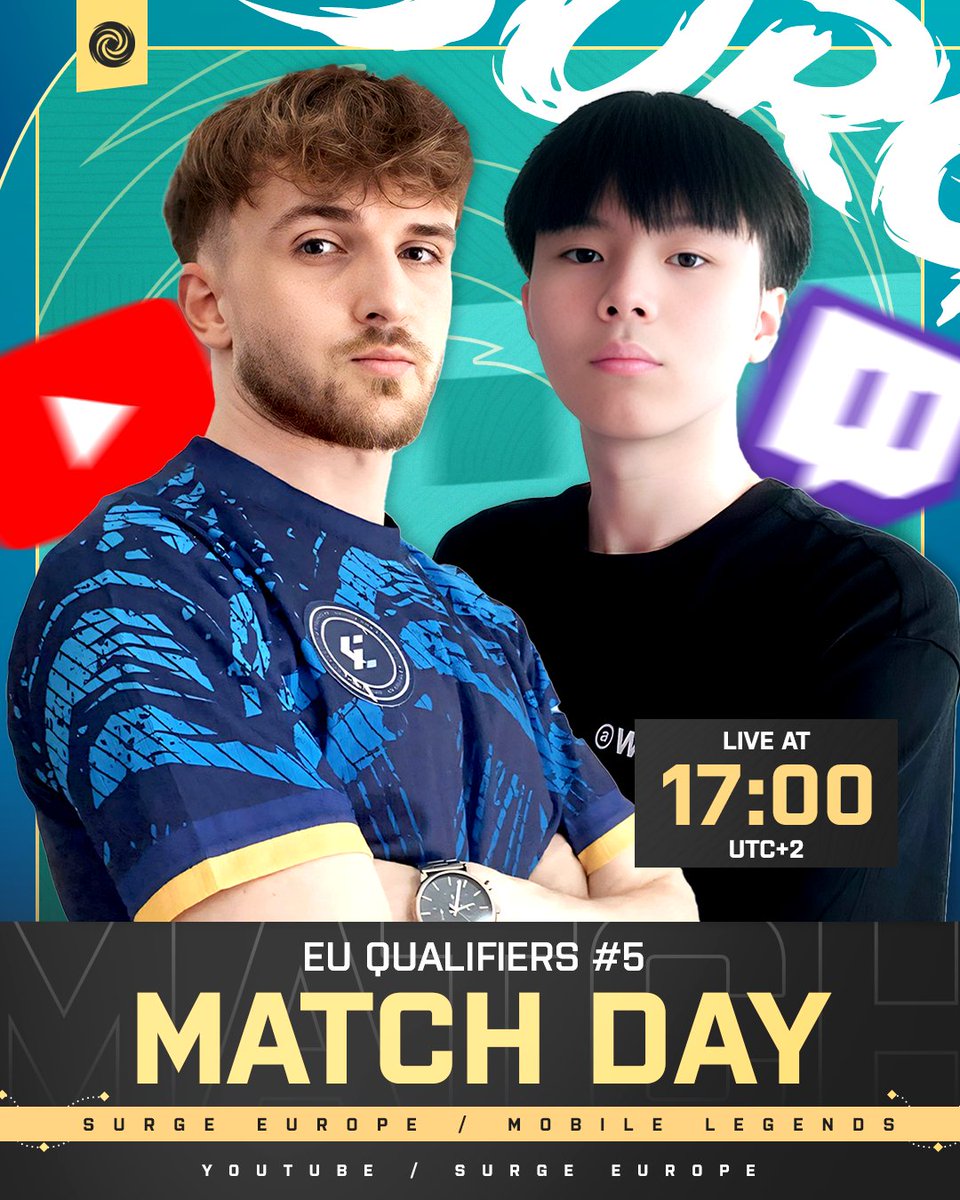 Surge_Europe's tweet photo. 🎮 MATCHDAY IS HERE🎮
The road to the €4,000 Midseason Championship continues today! 🔥

📅 Date: Today – May 17
🕔 Start Time: 17:00 CEST (5PM)

📺 Watch the action LIVE:
👉 Twitch: https://t.co/nfCEeF8KfK
👉 YouTube: https://t.co/ICbDobETmD

#MLBB #eSports #surge #gaming https://t.co/UKhgJoAAVk