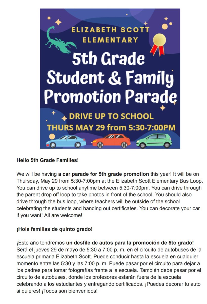 📅 Update our 5th Grade Promotion Parade 👀 👇