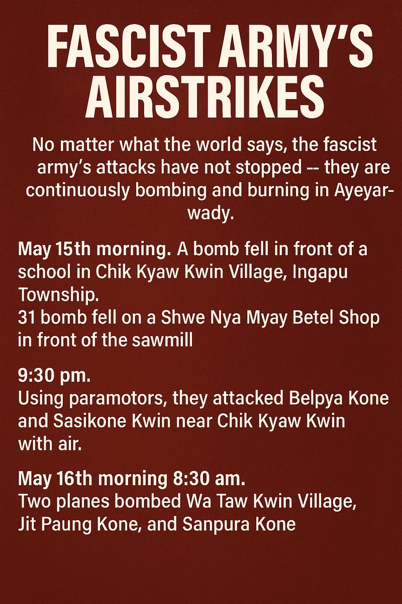 mashwemoe2021's tweet photo. #StopAirstrikes
#SaveAyeyarwady
#FascistArmyCrimes
#WarCrimesInMyanmar
#ProtectCivilians
#AyeyarwadyUnderAttack https://t.co/7XBt9CXyFp