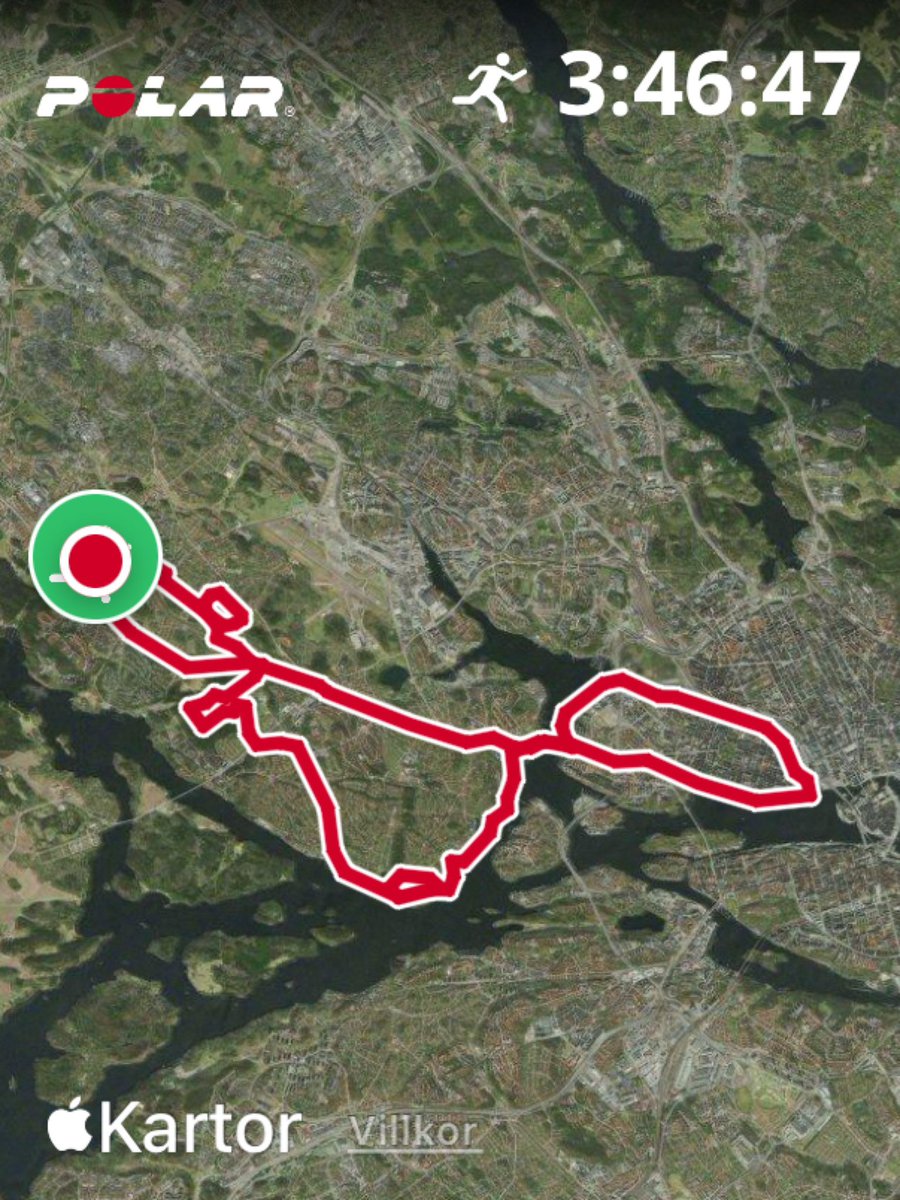 Ett varv runt Kyrksjön, ett runt Judarn, ett varv runt Solviksslingan och ett varv runt Kungsholmen.  

Bra Pita