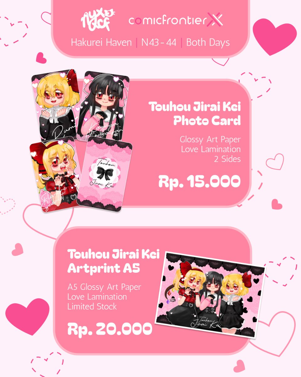 NYX.XCF CFXX OTS CATALOGUE
All items are limited stock only! Grab 'em before they run out🩷

📌: Comifuro XX ☯️ N43-44 | Hakurei Haven
📅: Both Days 
📚: Touhou

#comifuro20catalogue #CFXX #CFXXcatalog #COMIFURO20 #comifuroxx #ComifuroXXcatalogue