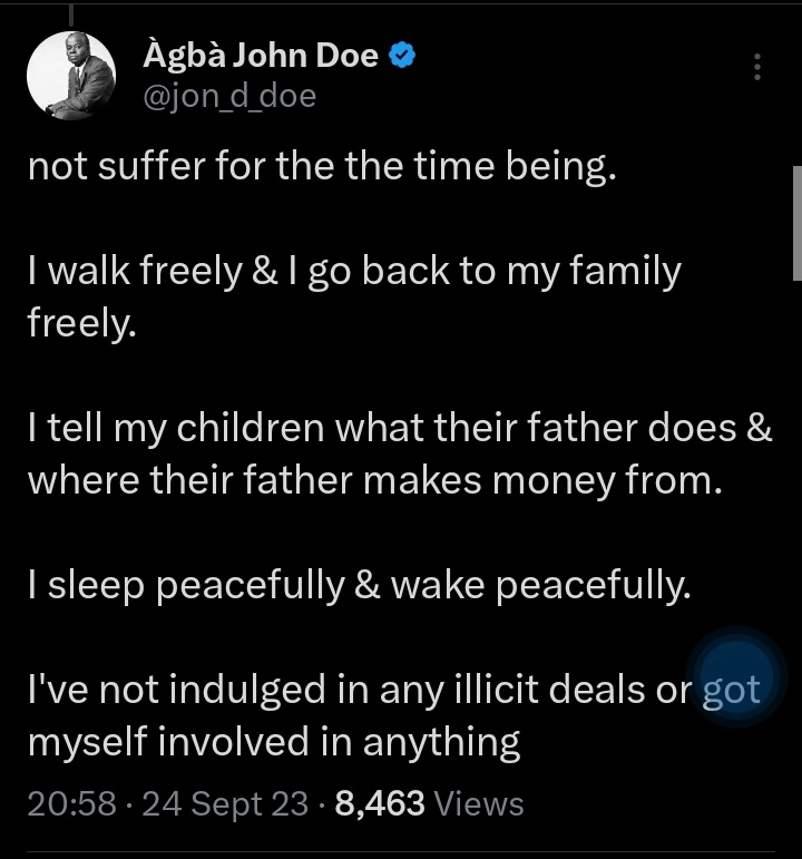 AgbafianTV's tweet photo. Words of Agba @jon_d_doe  24th September 2023 https://t.co/J7F2n04W8L