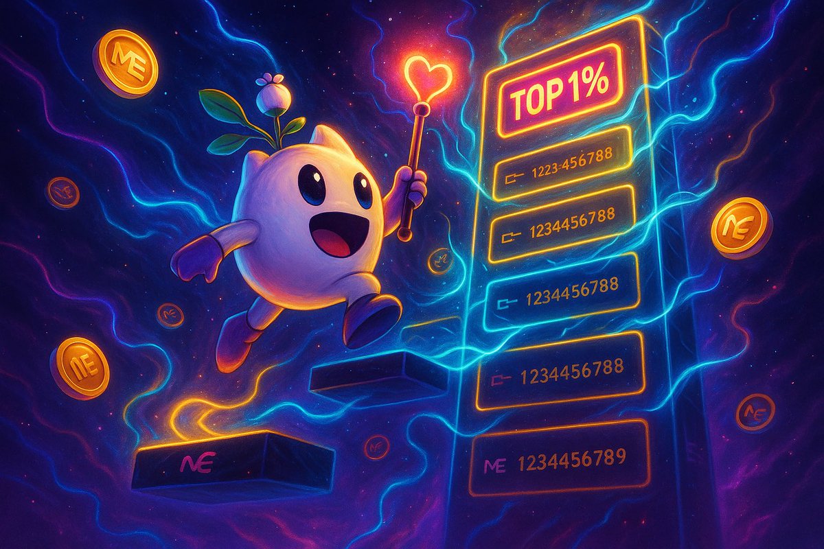 fatcashmakrr's tweet photo. Emmy soars through a cosmic battlefield of $ME tokens and neon energy as she ascends a glowing leaderboard, determined to stake her claim in the top 1%. 
@Magiceden #EmmyClimb https://t.co/Rxll25Ej6k