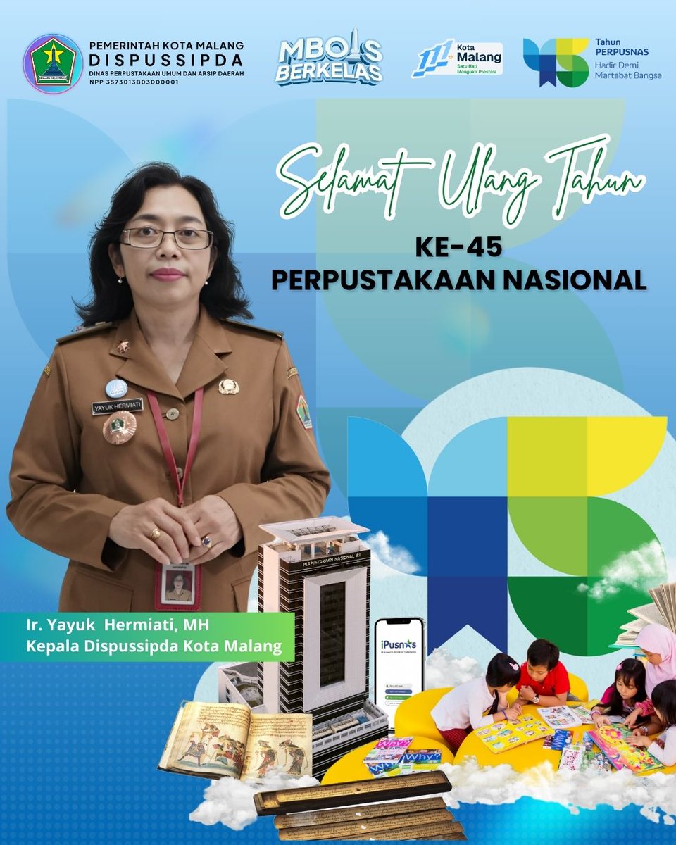 perpusmalang's tweet photo. Selamat Ulang Tahun ke-45, Perpusnas RI!
Teruslah menjadi jendela ilmu dan cahaya pengetahuan bagi seluruh anak bangsa 📚✨
#Perpusnas45 #LiterasiUntukKemajuanBangsa https://t.co/vxZ7qbvgD2