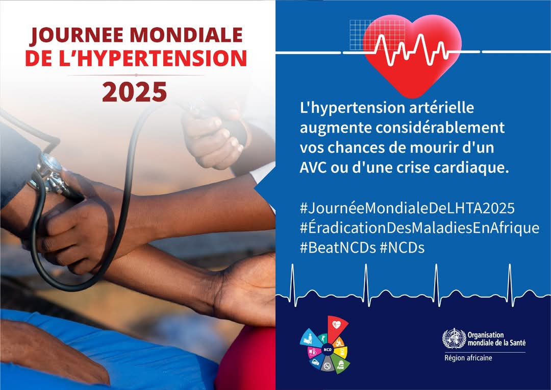 OMSNiger's tweet photo. Aujourd'hui, c'est la Journée mondiale de l''#hypertension artérielle, une maladie grave qui augmente considérablement le risque d'AVC, de maladie cardiaque &amp; rénale, etc.
C'est une cause majeure de décès prématuré dans le monde.
👉🏿 Pour en savoir plus : https://t.co/JrRHM0nmfq https://t.co/kgfFpoYlPO