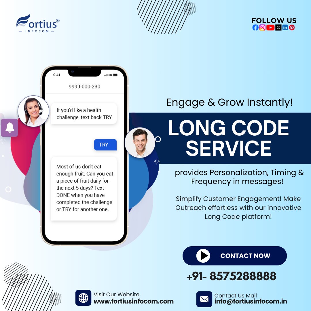 fortiusinfocom's tweet image. Communication Revolution!
Elevate Your Brand Now!
Successful Long Code Implementations! Long Code Services, Provides Cost-Effectiveness, better customer engagement, and increased message capacity! Let's Start!
#LongCode
☎ +91 8572 88888
💻 fortiusinfocom.com/long-code-serv…