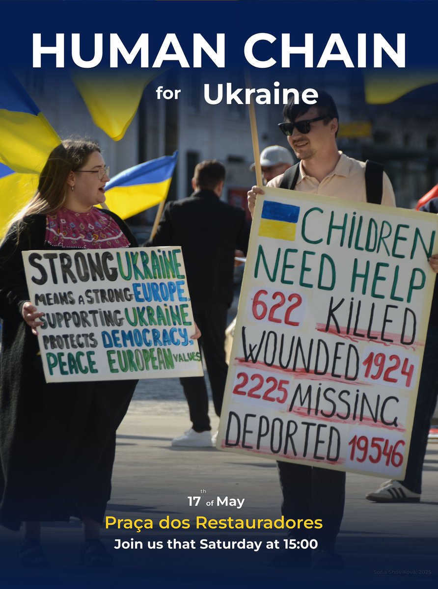 🚨⚠️ #StandWithUkraine⚠️🚨 

Today, Saturday 17th of May In #Lisbon, #Rossio. #HumanChain 

Join us from 15:00 to 17:00 in solidarity and support of #Ukraine. Today more than ever.

Reminding the world that #RussiaIsATerroristState 

#TogetherToVictory 
#РазомДоПеремоги