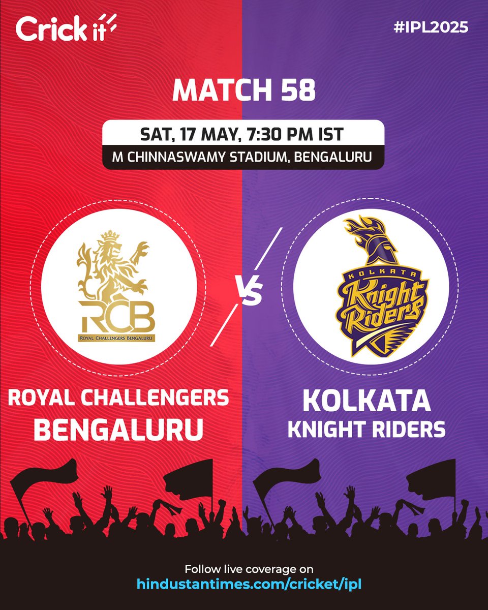 htTweets's tweet image. 🎯 One hour left for the clash of titans!

💜 KKR or ❤️ RCB — who’s taking the win tonight?

Stay tuned for LIVE match updates 👇
hindustantimes.com/cricket/ipl-20…

(via @CrickitbyHT) | #IPL2025 #KKRvsRCB