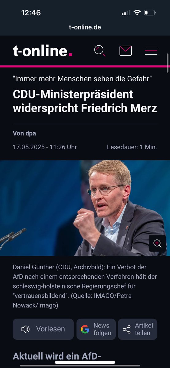Der Ministerpräsident von SH, Daniel Günther #CDU , hält ein AfD-Verbotsverfahren anders als Bundeskanzler Friedrich #Merz für dringend geboten. "Es ist meine feste Überzeugung, dass ein Staat sich selbst schützen muss",

Daniel Günther fordert #AFDVerbotsverfahrenJetzt.