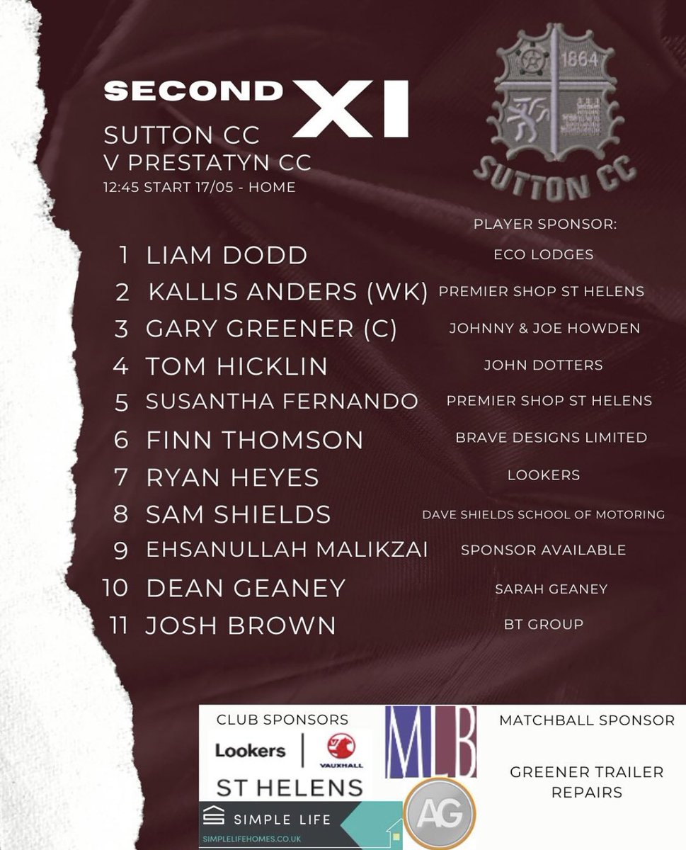 Sutton (St Helens) CC (@sutton_sth_cc) on Twitter photo Here are our lineups today, with the 1XI bowling first up at Orrell and the 2XI hosting <a href="/PrestatynCC/">Prestatyn Cricket Club</a>.
Go well Lads! 🦈🏏
#COYS #Sharks Here are our lineups today, with the 1XI bowling first up at Orrell and the 2XI hosting <a href="/PrestatynCC/">Prestatyn Cricket Club</a>.
Go well Lads! 🦈🏏
#COYS #Sharks