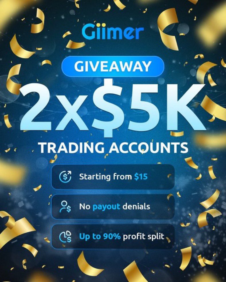 🎁Giveaway  Time❤️

2 × 5K <a href="/Giimerpropfirm/">Giimer</a> Challenge Account 

🔵Rules to Enter:

🔷️- Follow <a href="/OkShazir/">Ahtesham Shazir</a> , <a href="/Giimerpropfirm/">Giimer</a>

🔷️-Sign up - my.giimer.com
Vote - thetrustedprop.com/prop-firms/gii…

🔷️- Like &amp; retweet

🔷️- Tag 3 trader friends

🔷️- Ends in 3 days

#GIVEAWAY