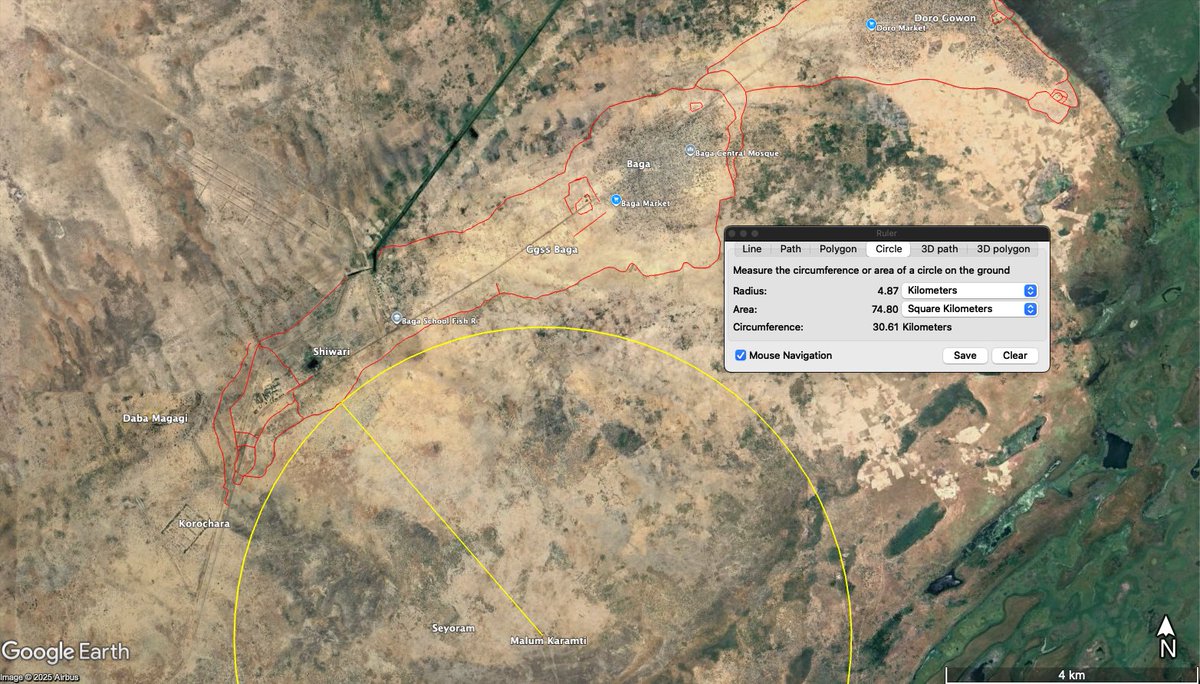 I re-read this again and noticed two things:
1. ISWAP can maintain 'enclaves' within 5 km from Baga (not 60, as stated there, see the map).
2. The military cannot really provide adequate security to civilians only 5 km from an important city, which is quite alarming.