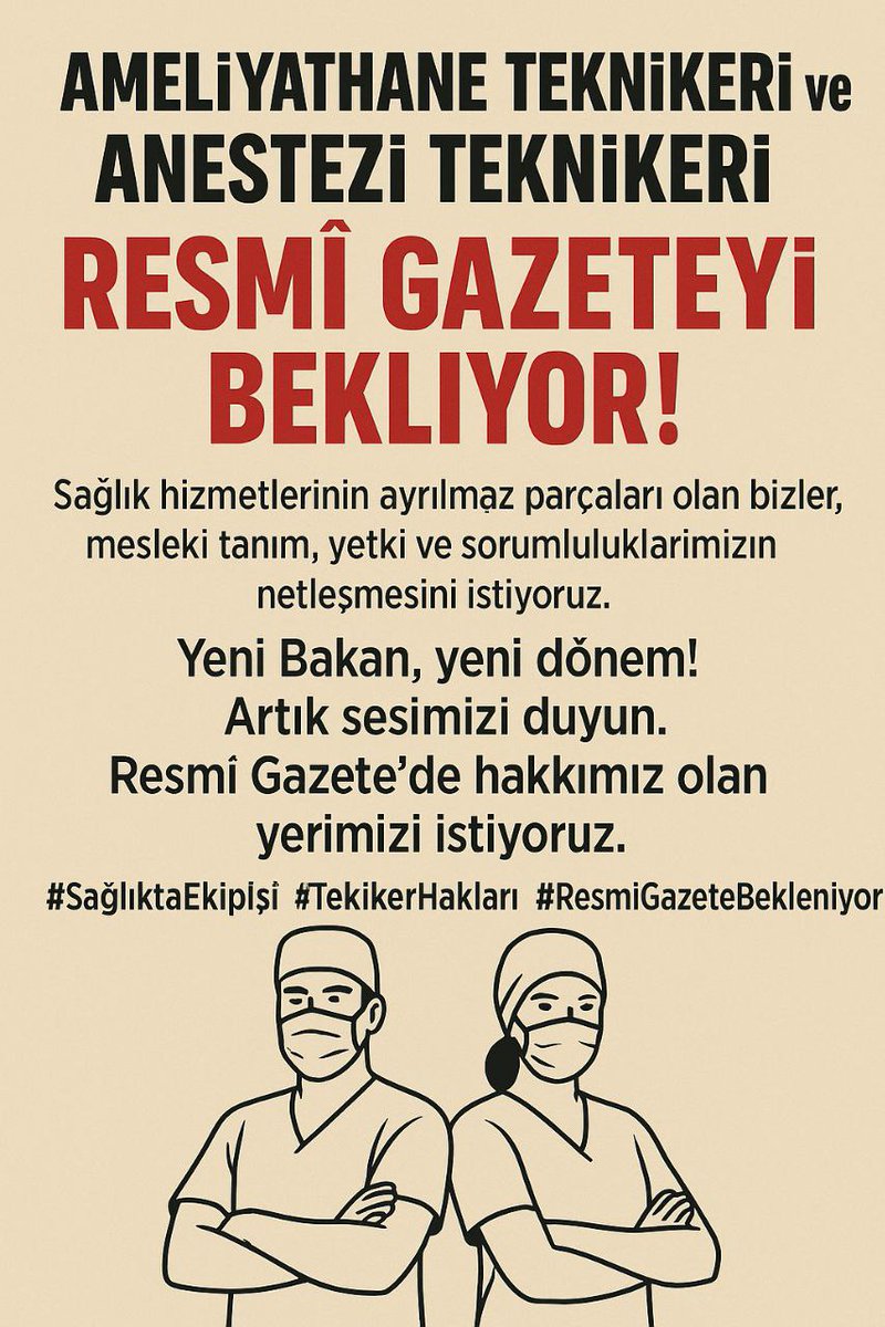 <a href="/saglikbakanligi/">T.C. Sağlık Bakanlığı</a> Prof. Dr. Kemal Memişoğlu’nun göreve gelmesiyle, ameliyathane ve anestezi teknikerlerinin beklentilerinin karşılanmasını ve gerekli adımların atılmasını bekliyoruz. <a href="/drmemisoglu/">Prof. Dr. Kemal Memişoğlu</a>