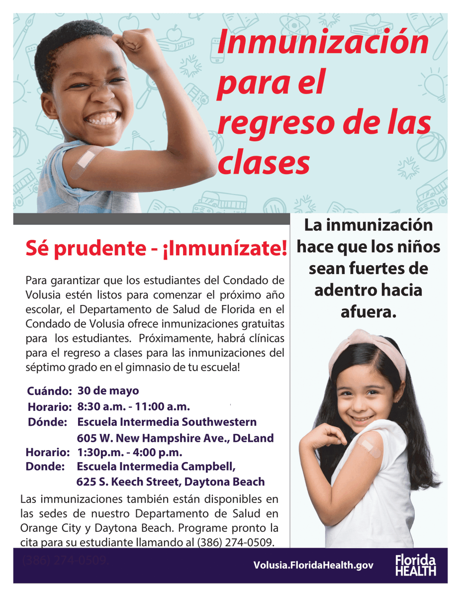 Call <a href="/HealthyFla/">Florida Dept. of Health</a> at 386-274-0509 to make your appointment. 📆