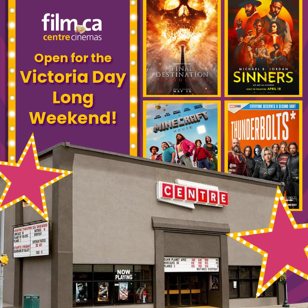 We are open all long weekend, including on Victoria Day! 🍿 Don't miss out on the four big titles playing! 🤩

Tickets and showtimes: film.ca/showtimes 🎟️