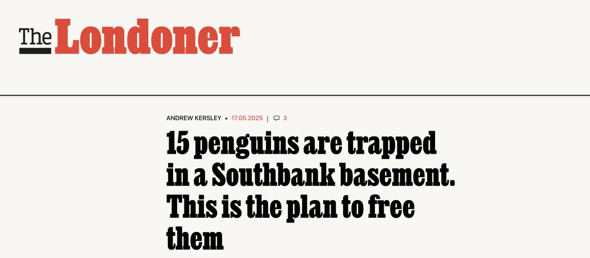 Steph Spyro (@stephspyro) on Twitter photo "15 penguins are trapped in a Southbank basement. This is the plan to free them"
Thank you to <a href="/AndrewKersley/">Andrew Kersley</a> from <a href="/_TheLondoner/">The Londoner</a> for covering our campaign to Free the 15 from their "dungeon" enclosure without fresh air or daylight ๐ง
Link to full article below "15 penguins are trapped in a Southbank basement. This is the plan to free them"
Thank you to <a href="/AndrewKersley/">Andrew Kersley</a> from <a href="/_TheLondoner/">The Londoner</a> for covering our campaign to Free the 15 from their "dungeon" enclosure without fresh air or daylight ๐ง
Link to full article below
