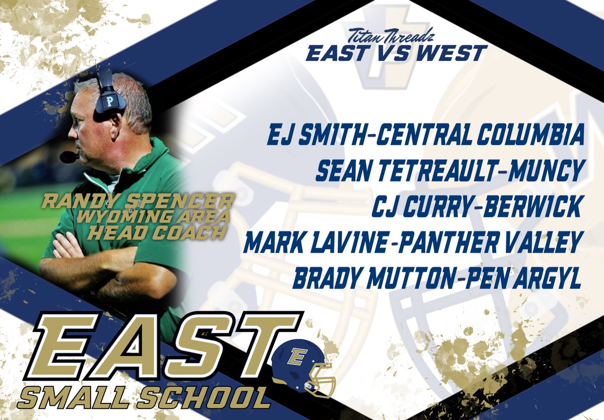 The Coaching Staff for the Small School East Team! Kickoff is set for 12pm TOMORROW at Chapman Field (Cumberland Valley HS)! Purchase Tickets at: ticketleap.events/tickets/big-33…