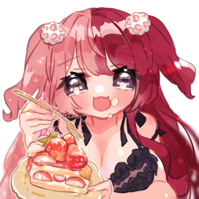 commission プランAアイコン・バストアップ・苺たくさんケーキ #有償依頼 #イラストオーダー