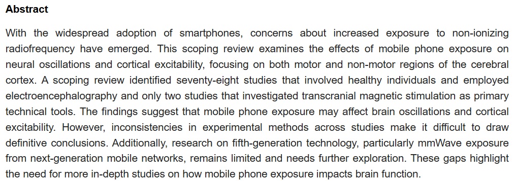 Effects of Mobile Electromagnetic Exposure on Brain Oscillations and Cortical Excitability: Scoping Review doi.org/10.3390/s25092…