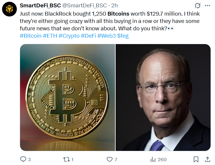 Again, this is fundamentally *not* how ETFs work. These are flow into the Blackrock ETF, not Blackrock's private account.  ETF fund flows are not indicative of Blackrock 'knowing' anything.

When people invest into the fund, that fund buys the underlying.  When people divest from