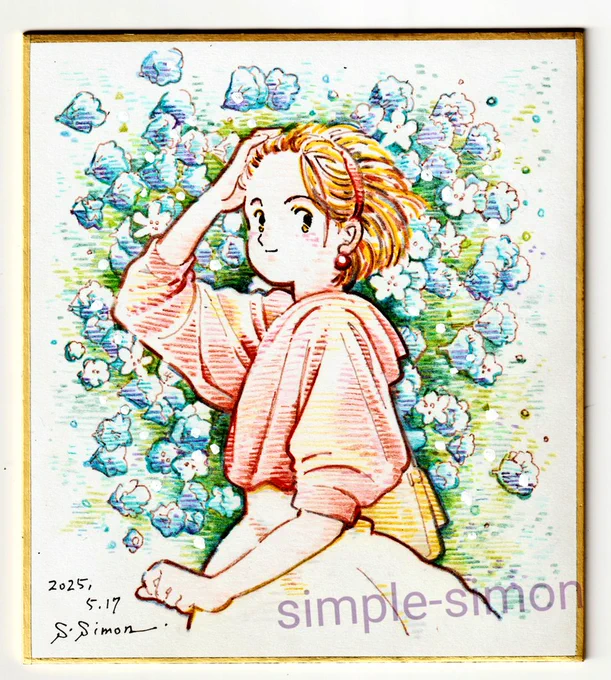 本日の1枚「青のスターチス」ミニ色紙にしてみました!本日(17日)22時頃よりboothにて販売します!よろしくお願いします→  