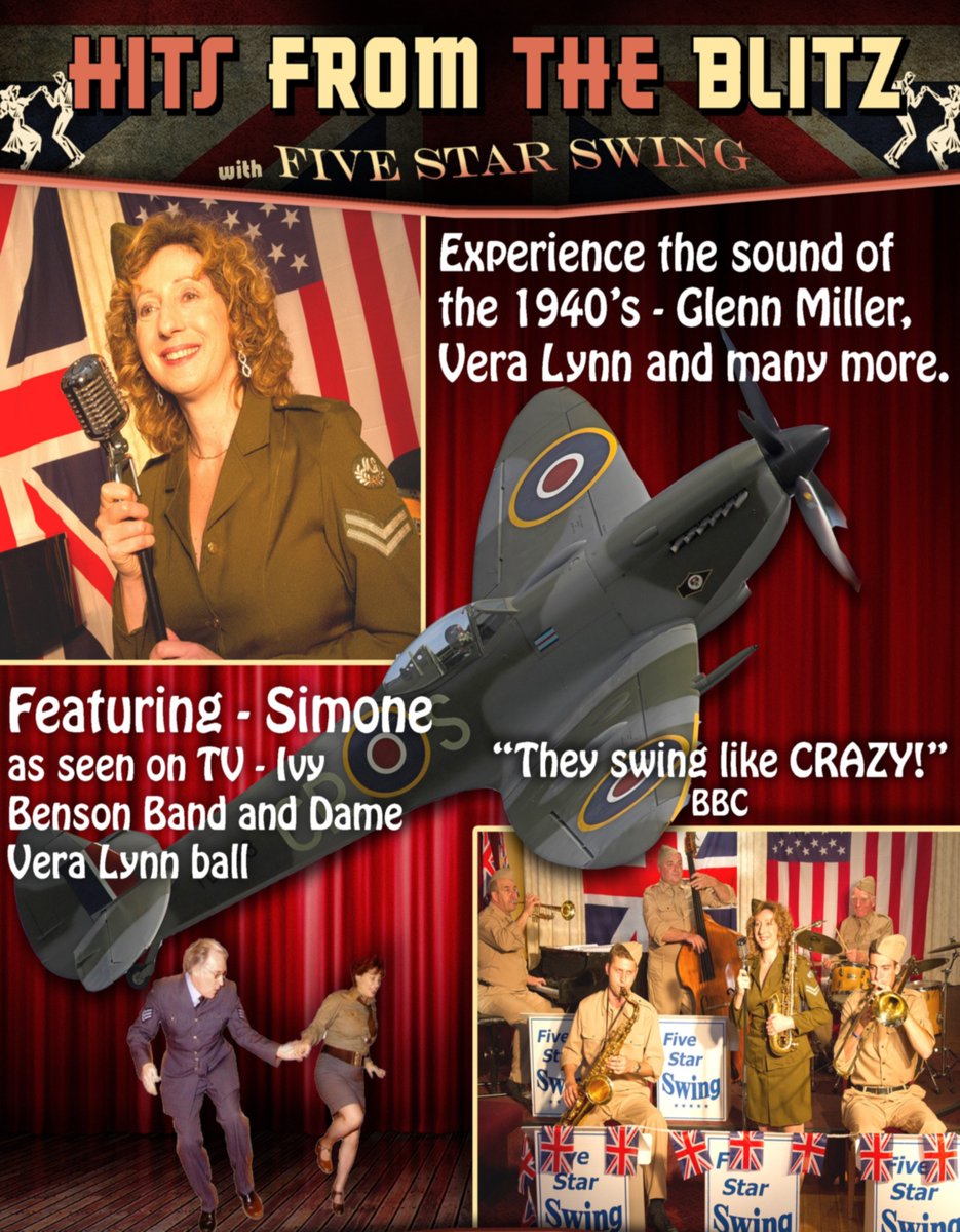 Celebrate 80 years since the end of WW2 with Five Star Swing's 'Hits from the Blitz',Tues 3rd June at Chalkwell Park rooms. Featured for Dame Vera Lynn's charity gala nights, for Dad's army &amp; this year for victims of the Holocaust at the R.A.F museum in Hendon. <a href="/FriendsSouthend/">Friends of Southend</a>