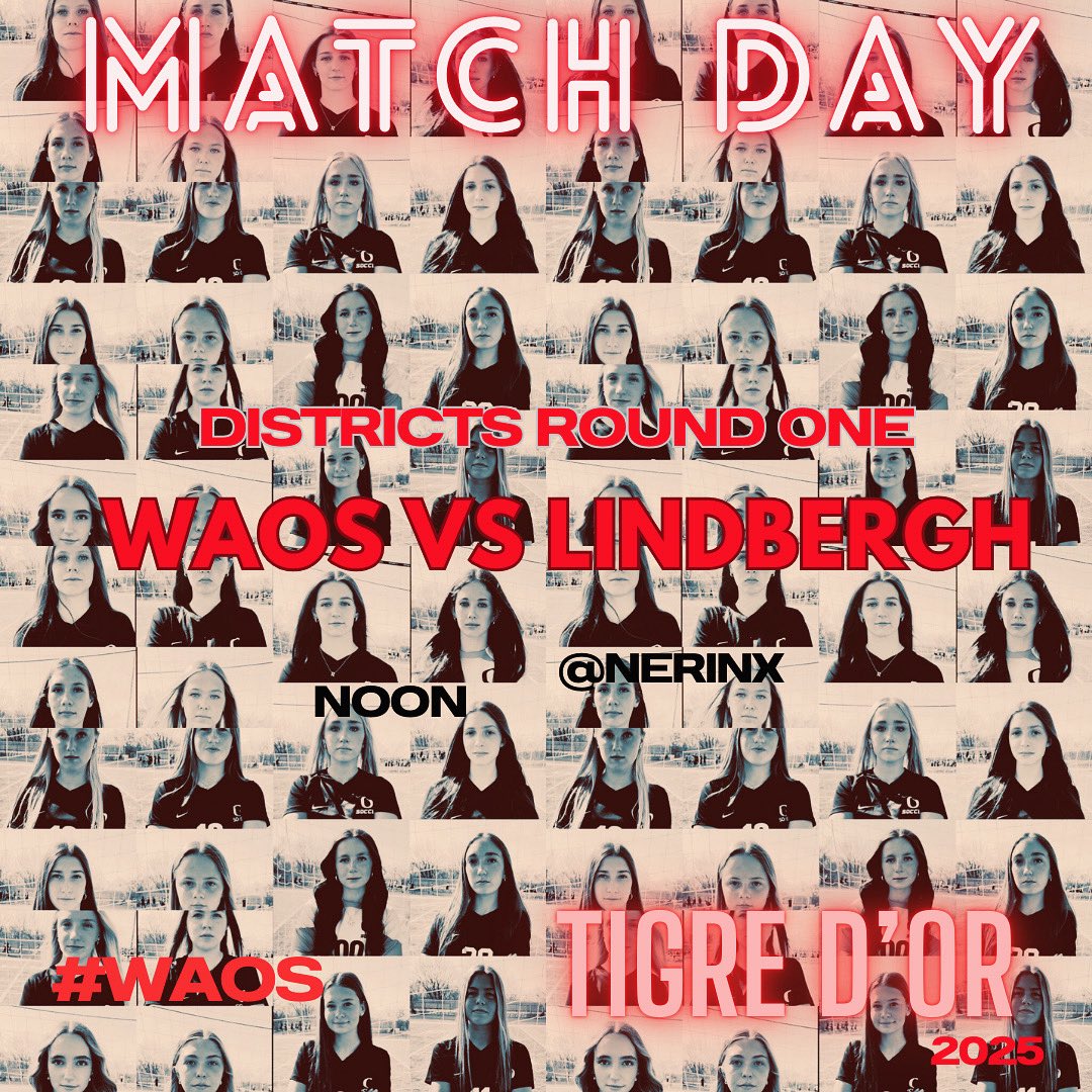 Match Day✨
~
Class 4, District 1
Round One
WAOS vs Lindbergh 
~
@ Nerinx 
Noon
~
We Are Oakville Soccer
~
#soccer #matchday #districts #tigredor #waos