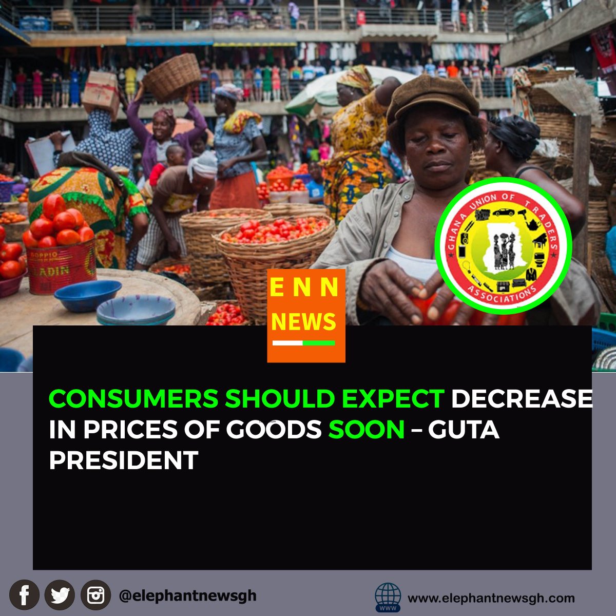 elephantnewsgh's tweet photo. 🛒 GUTA PRESIDENT: EXPECT GOODS PRICE DROP SOON
GUTA President says consumers should anticipate a reduction in prices of goods soon, citing positive market trends and stabilising conditions.
Relief may finally be on the way for Ghanaian shoppers. 🇬🇭📉
#GUTA #ENNGH https://t.co/4pXtKfNhvU
