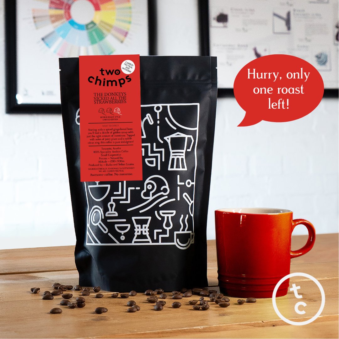 Yep, you read that right! There’s only one roast of The Donkeys Nicked all the Strawberries left! 😢 Don’t miss out, make sure to grab a bag while you can! 🚨

#lastroast #limitededitioncoffee #lastchance #shopnow #ethicallysourcedcoffee #specialtycoffee #twochimpscoffee