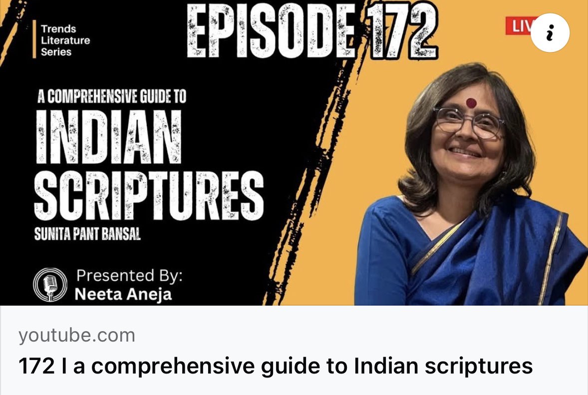 Thanks Neeta Aneja 🙏🏻😇

youtu.be/oTquxIqzI40?si…

Author Sunita Pant Bansal joins us with Neeta Aneja, founder, Trends literature Series to talk about A Comprehensive Guide to Indian Scriptures, a book that maps the vast world of Hindu sacred texts into a clear, accessible guide.