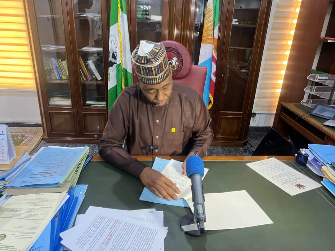 GovBorno's tweet photo. .@ProfZulum Signs Executive Orders to Prohibit Indiscriminate Felling of Trees, Mandate Sanitation Exercise.. https://t.co/BaAKWzqufF https://t.co/PCYNvp9SrY