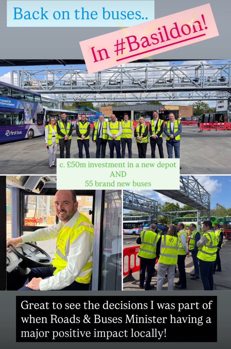 🚌 Grand to visit the First Essex Bus depot in #Basildon 🚌 

- tens of millions of investment
- 55 new super-smooth, speedy, new &amp; clean buses coming!

Great to see the impact of some of the policies I worked on when I was Road &amp; Buses minister having a positive local impact!