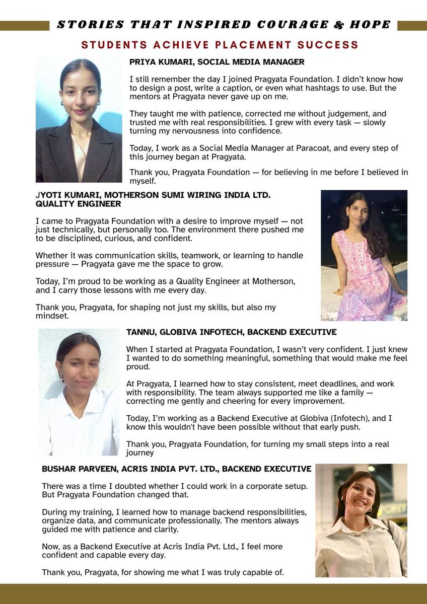 pragyatango's tweet photo. From learning to leading — your support makes it possible.

This is the power of education + encouragement. 💪📚
✨ Want to support the next success story?
#WomenInTech #EmpowerHer #SkillDevelopment #PragyataFoundation #BetiPadhao #CSRIndia #SocialImpact #XForChange #NGOIndia https://t.co/yQtKGPyxMP