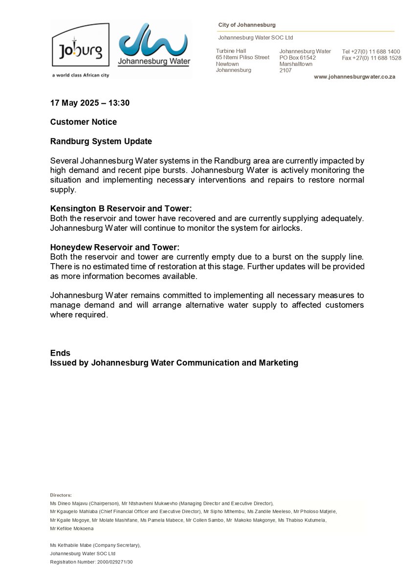 Johannesburg Water tweet media