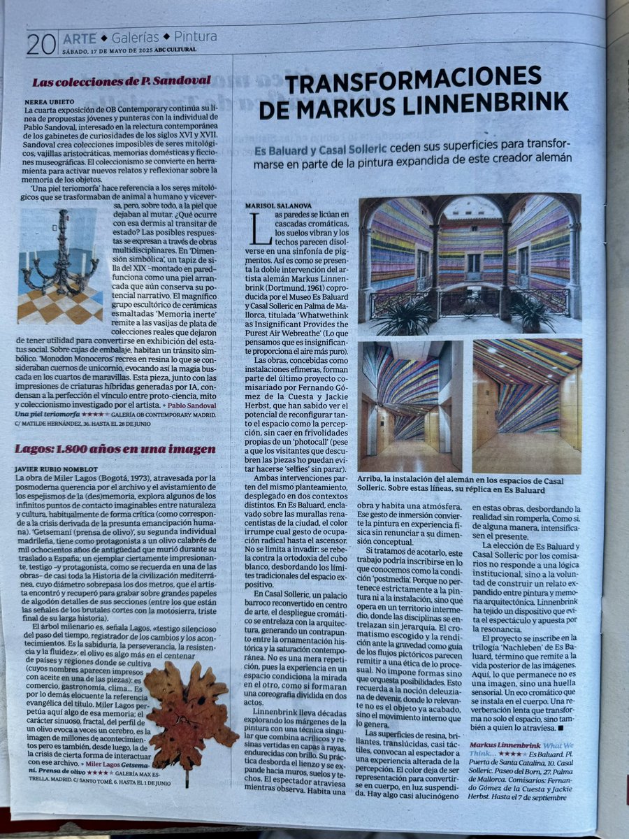 Marisol Salanova (@marisolsalanova) on Twitter photo El color deja de ser representación para convertirse en cuerpo, en luz suspendida. Hay algo casi alucinógeno en la obra de Markus Linnenbrink y hoy lo cuento para <a href="/ABC_Cultural/">ABC Cultural</a> 🗞️ El color deja de ser representación para convertirse en cuerpo, en luz suspendida. Hay algo casi alucinógeno en la obra de Markus Linnenbrink y hoy lo cuento para <a href="/ABC_Cultural/">ABC Cultural</a> 🗞️