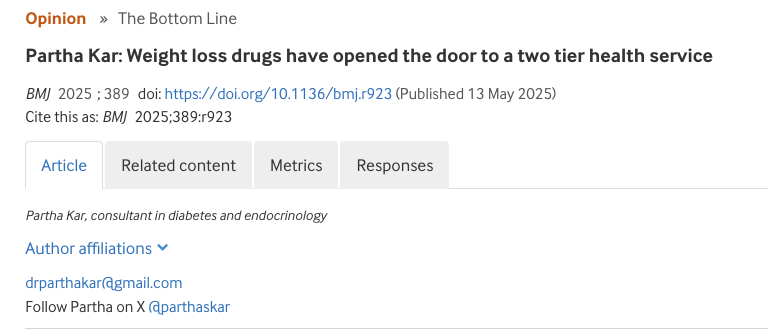 "The <a href="/NHSEngland/">NHS England</a>  interim guidance re 'Weight loss drugs'  will leave primary care clinicians in the lurch.

Because only a fraction of the population will be eligible, it will fall on clinicians to explain this “rationing.”"

Via <a href="/bmj_latest/">The BMJ</a>
cc <a href="/GilesYeo/">Giles Yeo</a>

bmj.com/content/389/bm…