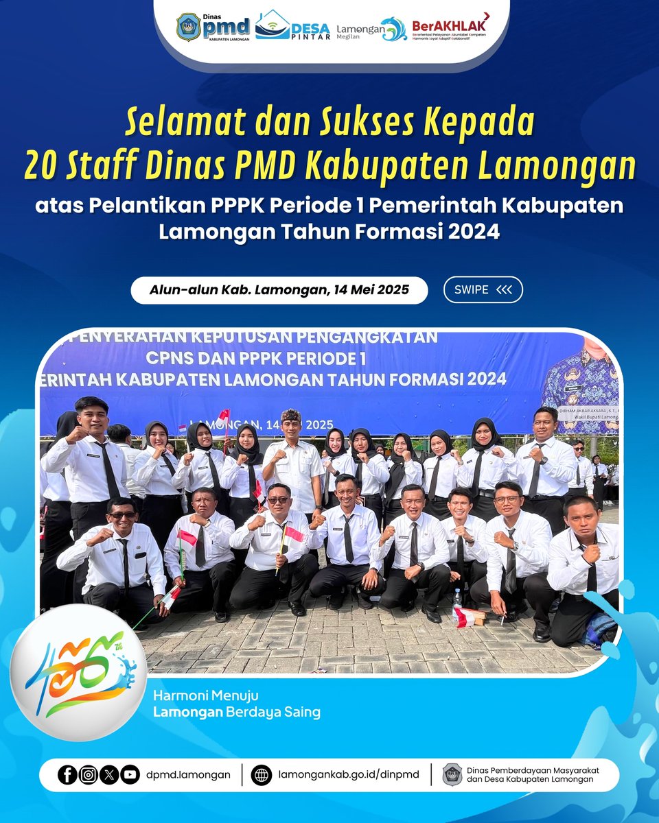 LamonganPmd's tweet photo. Segenap keluarga besar Dinas Pemberdayaan Masyarakat dan Desa Kabupaten Lamongan mengucapkan “Selamat &amp; Sukses Pelantikan PPPK Tahap 1 kepada Staf Dinas PMD Kabupaten Lamongan, Semoga semakin sukses, semakin semangat dalam menjalankan tugas sebagai Apartur Sipil Negara (ASN)" https://t.co/hOr51X5Kix