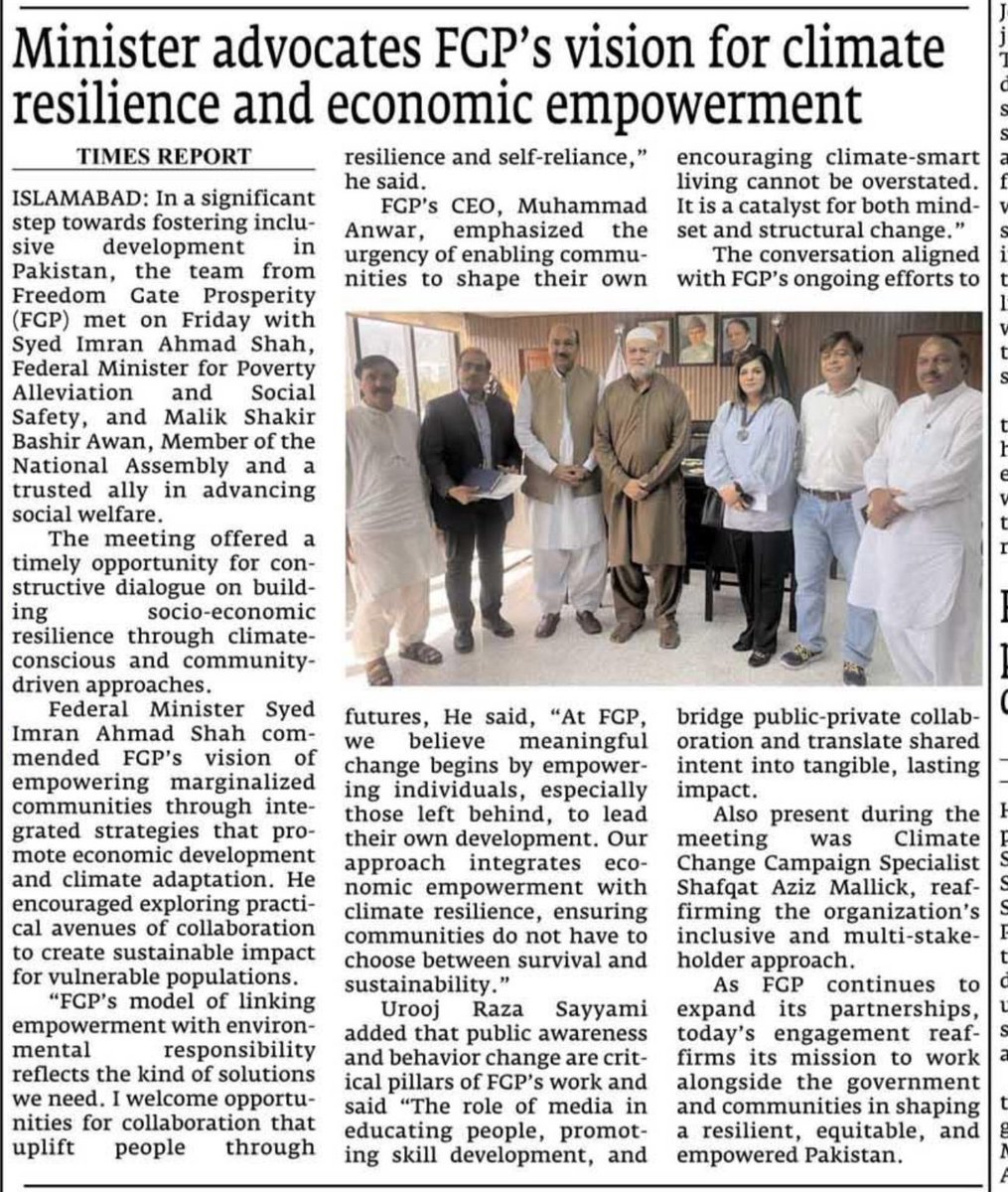 Federal Minister Syed Imran Ahmad Shah has endorsed Freedom Gate Prosperity's (FGP) vision for climate resilience and economic empowerment. Our focus: empowering marginalised communities through sustainable, climate-smart solutions.  #ClimateResilience #EconomicEmpowerment #FGP