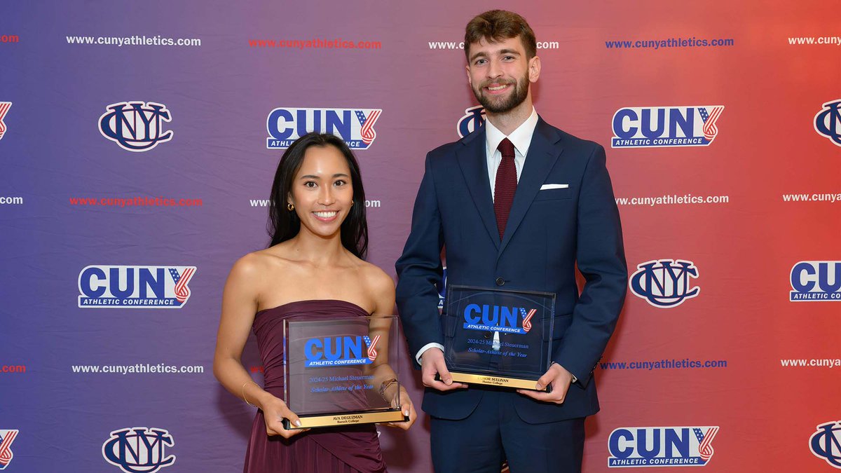 CUNY Athletic Conference (@cunyac) on Twitter photo CUNYAC's Best and Brightest Honored at 2024-25 Scholar-Athlete Award Dinner
2024-25 Scholar-Athletes of the Year
🎾 Ava Deguzman <a href="/BaruchAthletics/">Baruch College Athletics</a> (women's tennis)
⚽️ Conor Sullivan <a href="/HunterAthletics/">Hunter Athletics</a> (men's soccer, indoor and outdoor track and field)
cunyathletics.com/news/2025/5/15… CUNYAC's Best and Brightest Honored at 2024-25 Scholar-Athlete Award Dinner
2024-25 Scholar-Athletes of the Year
🎾 Ava Deguzman <a href="/BaruchAthletics/">Baruch College Athletics</a> (women's tennis)
⚽️ Conor Sullivan <a href="/HunterAthletics/">Hunter Athletics</a> (men's soccer, indoor and outdoor track and field)
cunyathletics.com/news/2025/5/15…