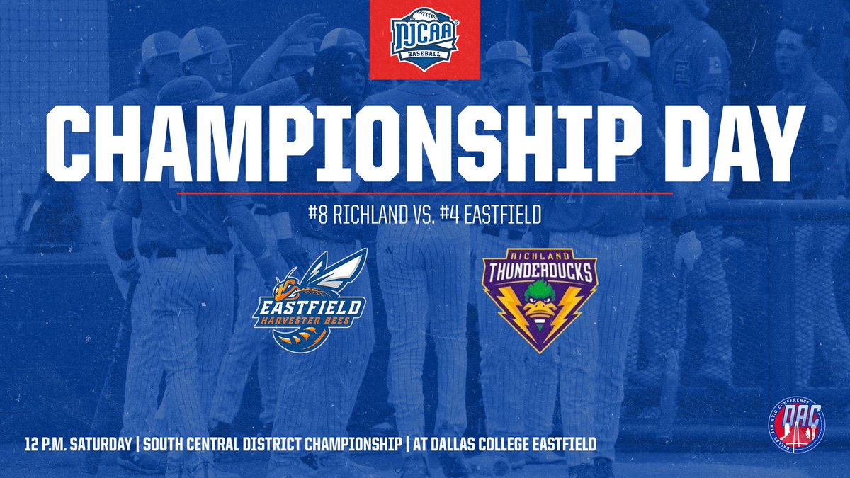 Dallas Athletic Conference (@dallasathconf) on Twitter photo π πͺπππππππππππ π«ππ π
βΎοΈ No. 8 <a href="/DucksBsb/">Richland Thunderducks Baseball</a> (34-22) at No. 4 <a href="/EastfieldBSB/">Eastfield Baseball</a> (45-13)
π 12 p.m. (*if-necessary 3 p.m.)
πΊ tsbnsports.com/eastfield-vs-rβ¦
π bit.ly/435jCcZ
ποΈ Dallas College Eastfield
#NJCAABaseball | #DACBaseball π πͺπππππππππππ π«ππ π
βΎοΈ No. 8 <a href="/DucksBsb/">Richland Thunderducks Baseball</a> (34-22) at No. 4 <a href="/EastfieldBSB/">Eastfield Baseball</a> (45-13)
π 12 p.m. (*if-necessary 3 p.m.)
πΊ tsbnsports.com/eastfield-vs-rβ¦
π bit.ly/435jCcZ
ποΈ Dallas College Eastfield
#NJCAABaseball | #DACBaseball