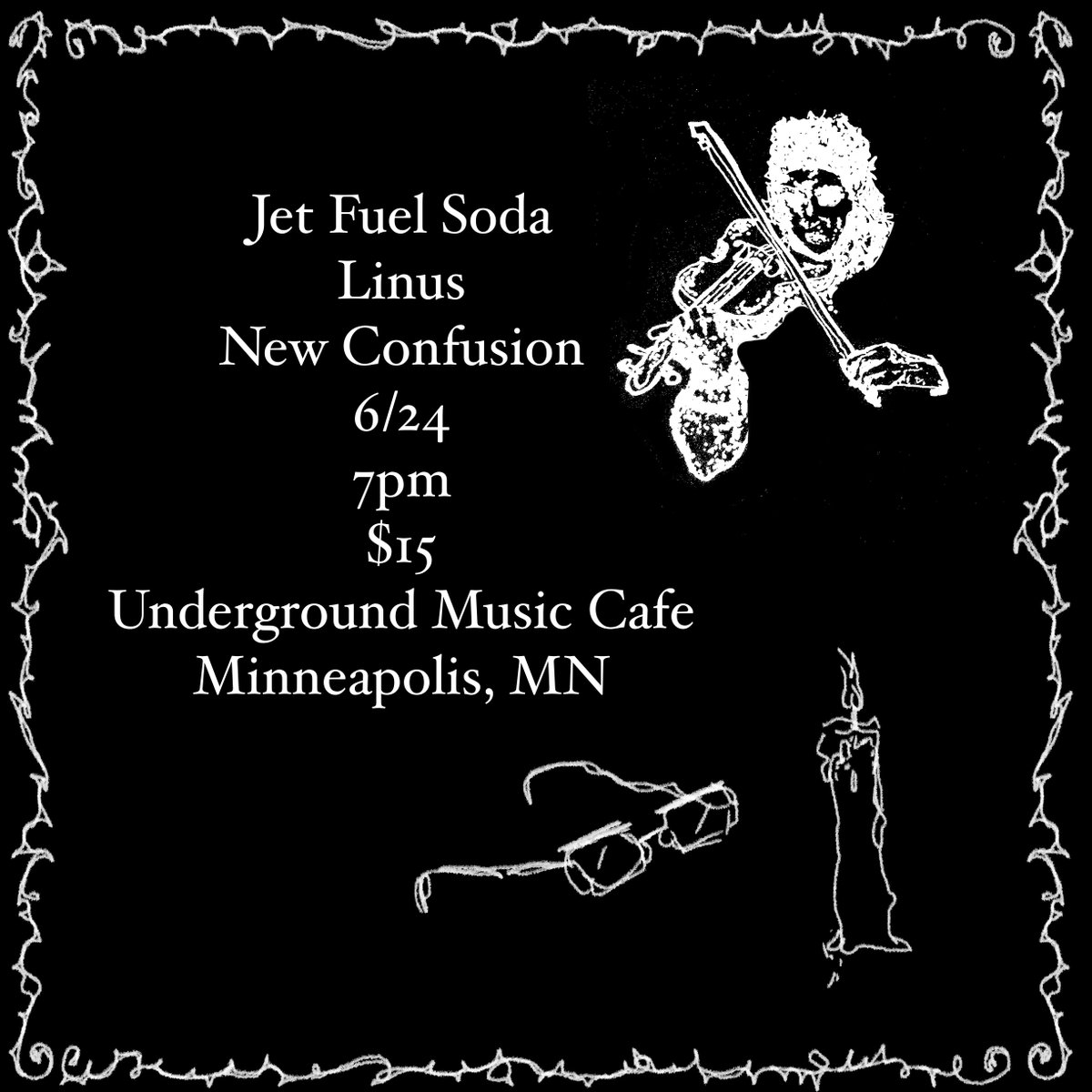 Underground Music Venue (@undergroundmv) on Twitter photo Sick awesome lineup at Undergroundπ
JET FUEL SODA (PA)
<a href="/jetfuelsoda/">Jet Fuel Soda</a>
LINUS
NEW CONFUSION
ποΈ Tues, Jun 24
β 7 PM doors
ποΈ $15
πͺͺ 18+
π₯ TICKETS --> buff.ly/ohj8WAA
SEE YOU THERE! Sick awesome lineup at Undergroundπ
JET FUEL SODA (PA)
<a href="/jetfuelsoda/">Jet Fuel Soda</a>
LINUS
NEW CONFUSION
ποΈ Tues, Jun 24
β 7 PM doors
ποΈ $15
πͺͺ 18+
π₯ TICKETS --> buff.ly/ohj8WAA
SEE YOU THERE!