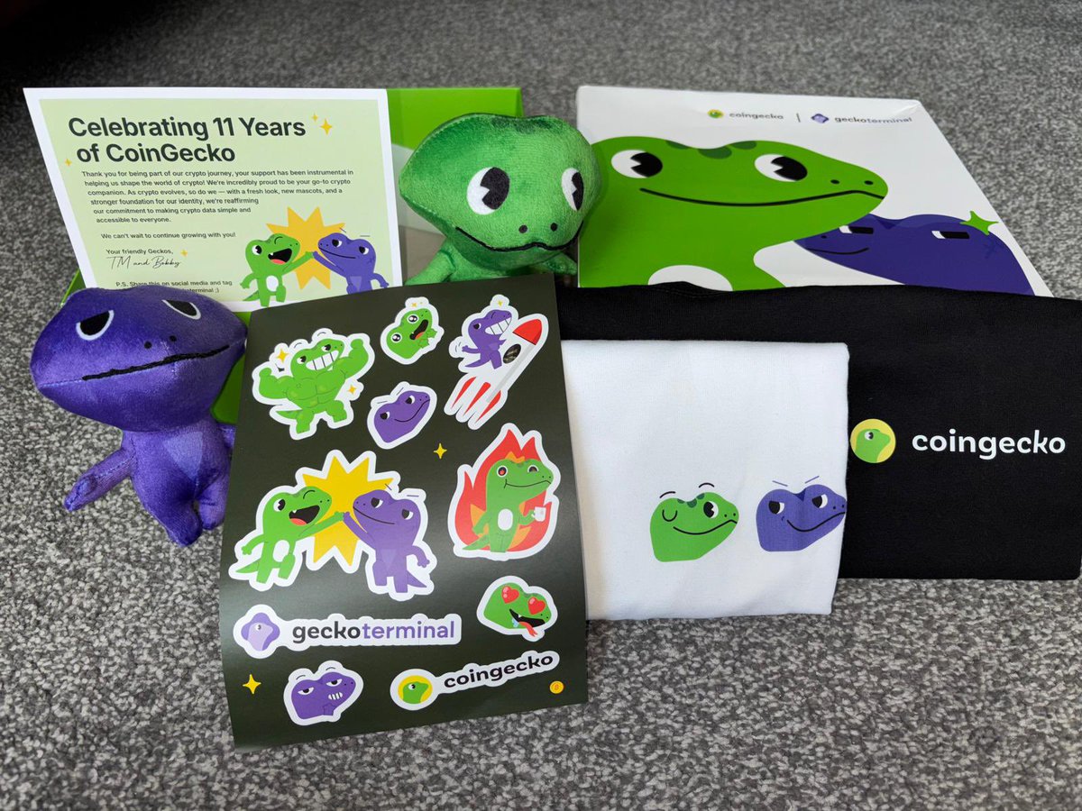 Shoutout to <a href="/coingecko/">CoinGecko</a> and <a href="/GeckoTerminal/">GeckoTerminal</a> for supplying me with this awesome 11th anniversary swag pack!

Love it!👌